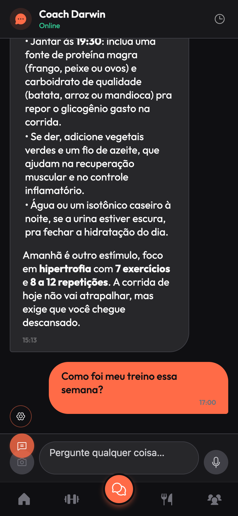 Mensagem do Coach Darwin sobre uma corrida importada do Strava
