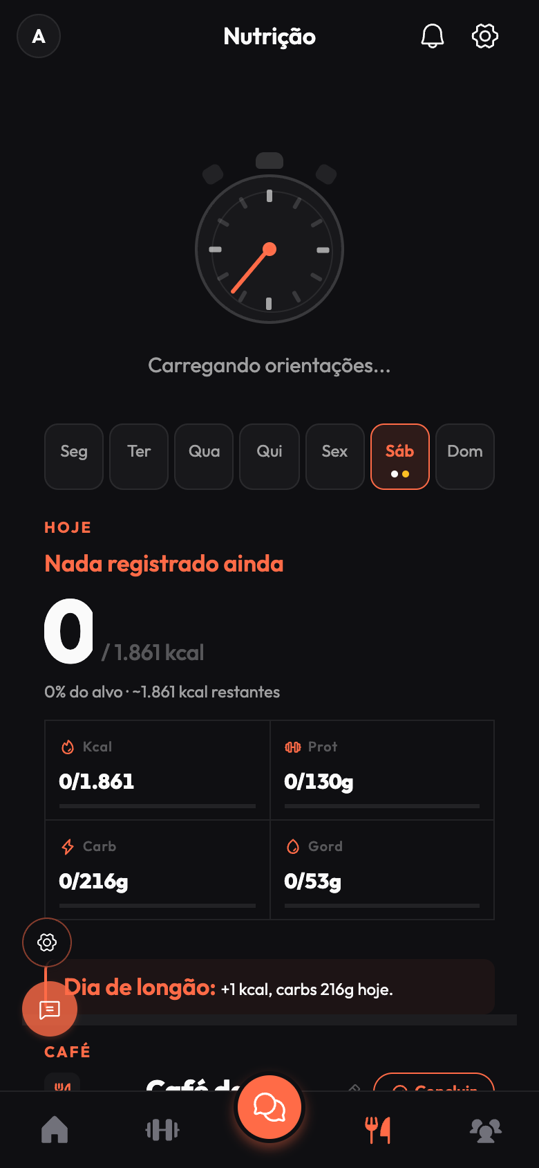 Aba Nutrição do Darwin com o plano alimentar do dia e suas metas por refeição